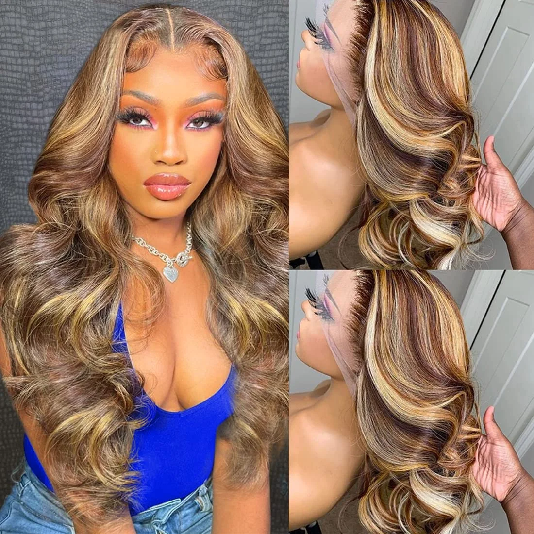 HD Highlight Wig 13x4 Lace Frontal Wigs Brazilian Hair Honey Blonde Brown Colored Human Hair Wigs Ombre Body Wave Lace Front Wig