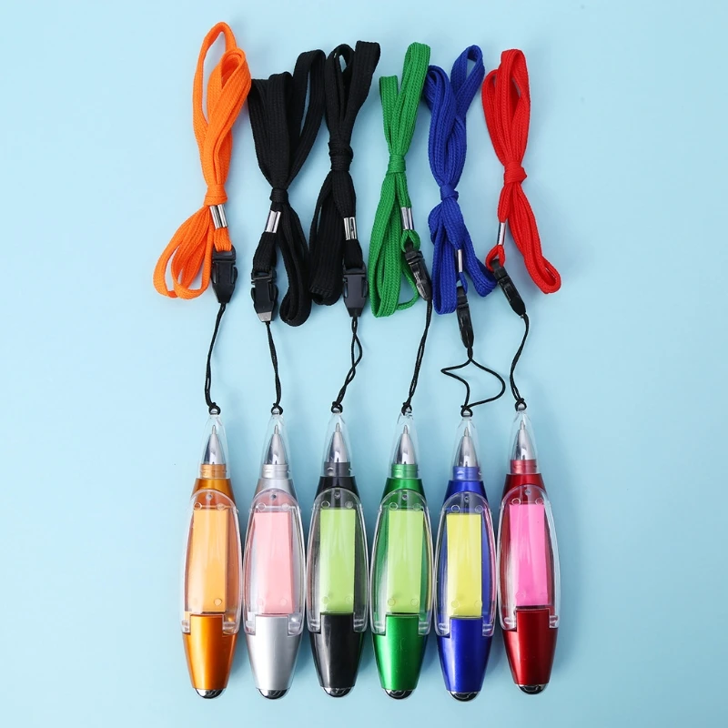 

LED Ballpoint Note Pen Stationery Memo Paper Lanyard Pens With Hanging Rope Gift 85DD