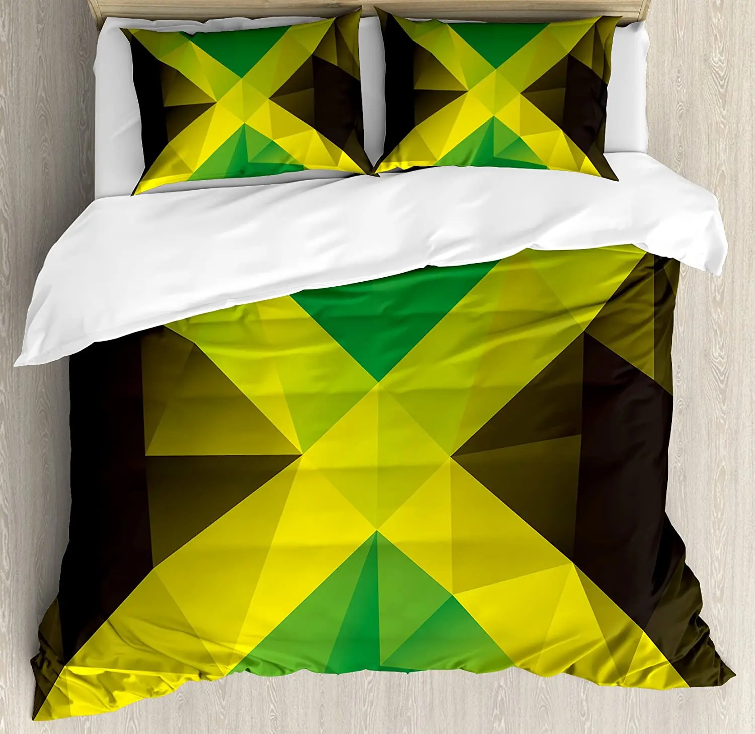 

Jamaican Bedding Set Comforter Duvet Cover Pillow Shams Triangular Polygon Design Abstract Flag Geo Bedding Cover Double Bed Set