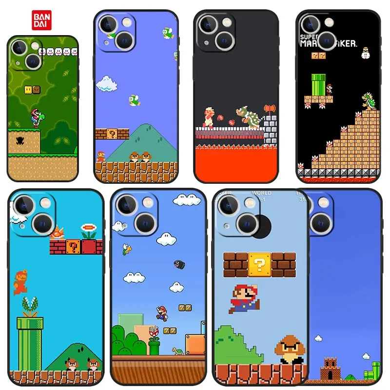 

Bandai Phone Case for Apple iPhone 13 11 12 pro XS max mini XR X Cover 8 7 6 6s plus SE Funda Silicone Coque Super Mario Maker