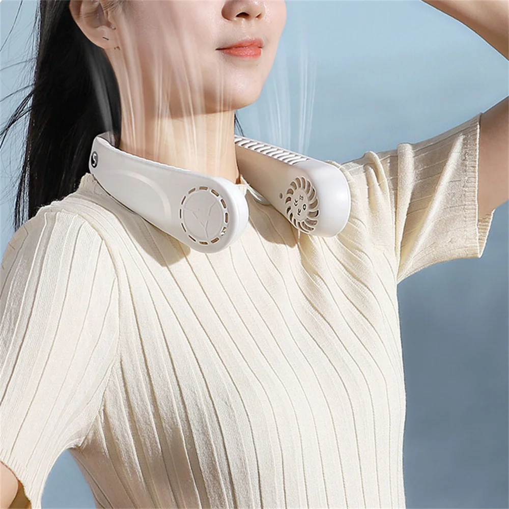 

New Mini Neck Fan Portable Bladeless Hanging Neck 1200mAh Rechargeable Air Cooler 3 Speed Mini Summer Sports Fans