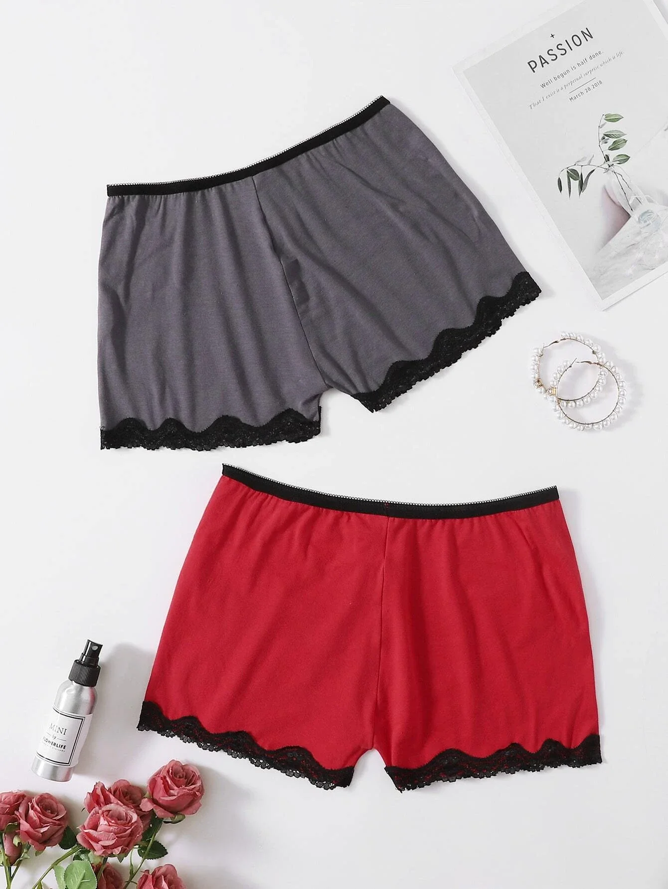 

2pack Plus Lace Trim Shortie Set