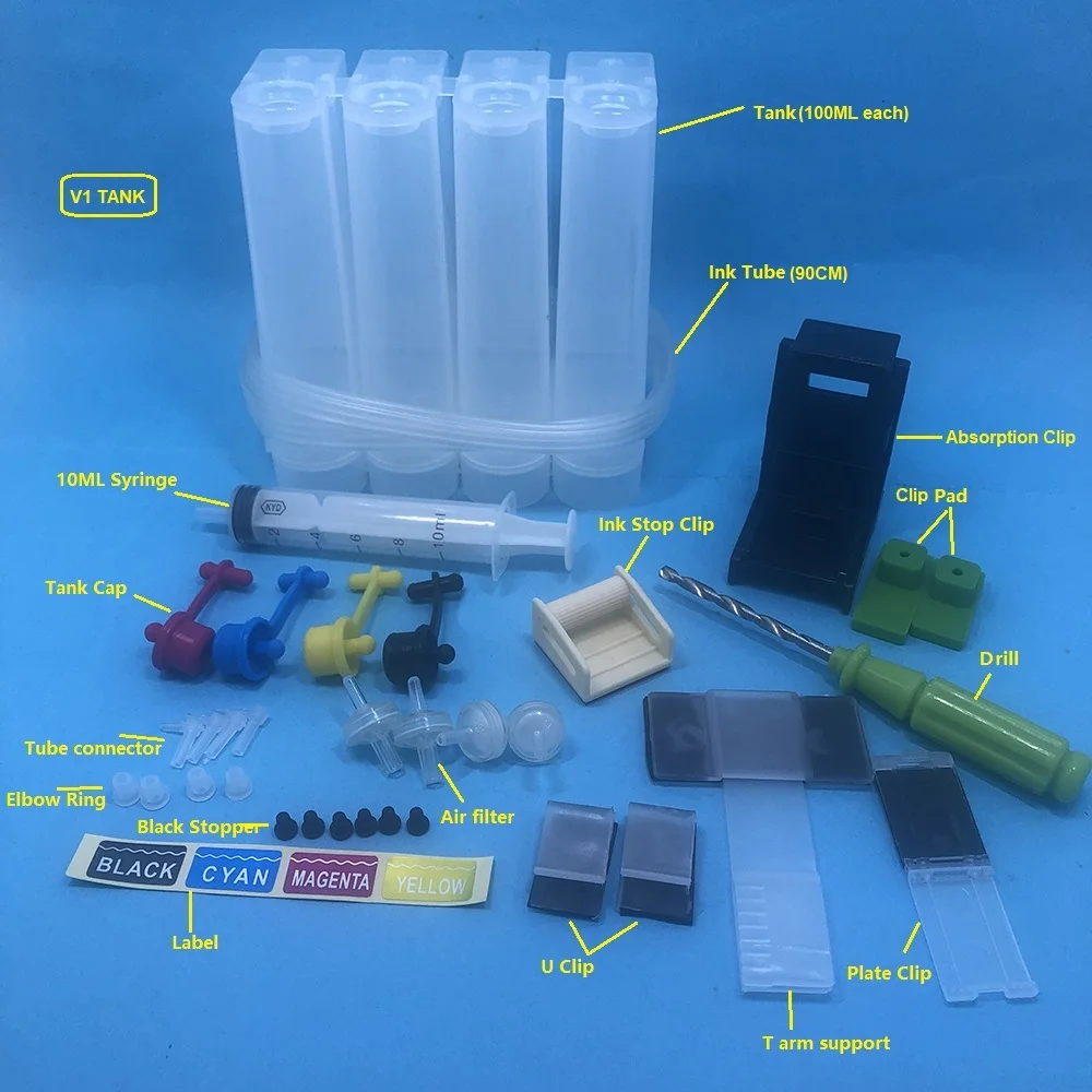 

Continuous Ink Supply System Universal DIY CISS Replacement for HP 121 122 140 141 300 301 302 21 22 61 62 63 650 651 652