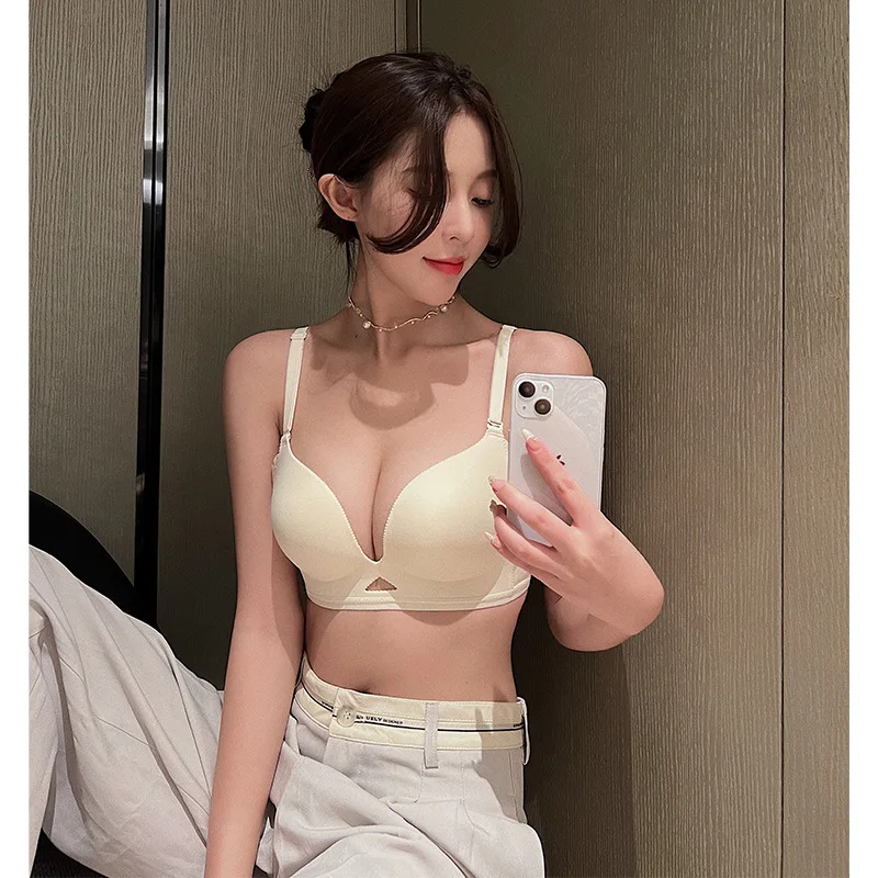 

Seamless Underwear Women's Small Chest Push up Breast Holding Anti-Sagging Summer Thin Wireless One-Piece Top Support Bra
