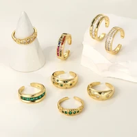 boho pave green crystal rings for women goth punk finger geometric round ring fashion adjustable korean jewelry 2022