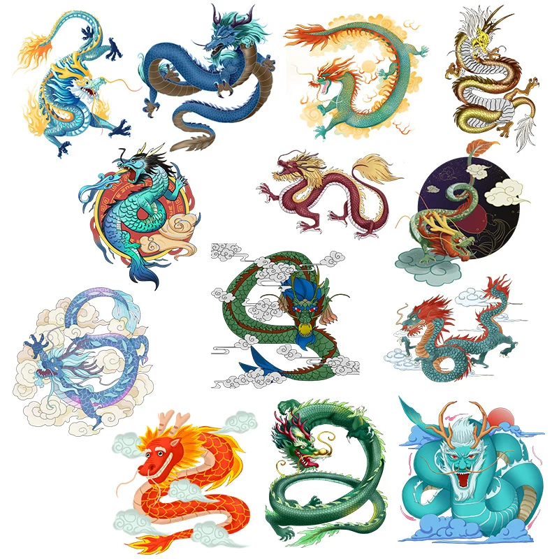 Модная Термотрансферная виниловая наклейка нашивки с китайским драконом для