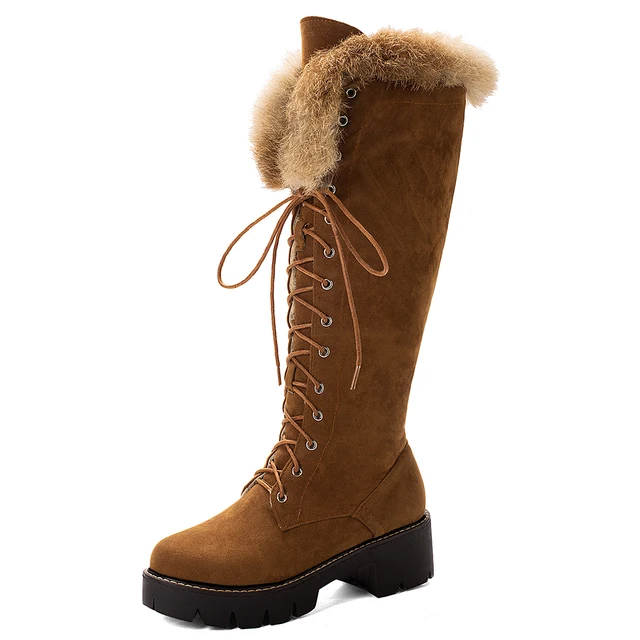 Зимняя обувь на шнуровке женские зимние ботинки на натуральном меху женские  замшевые сапоги до колена на толстом каблуке, теплая Уличная обувь на  молнии, большой размер 43, Прямая поставка | AliExpress