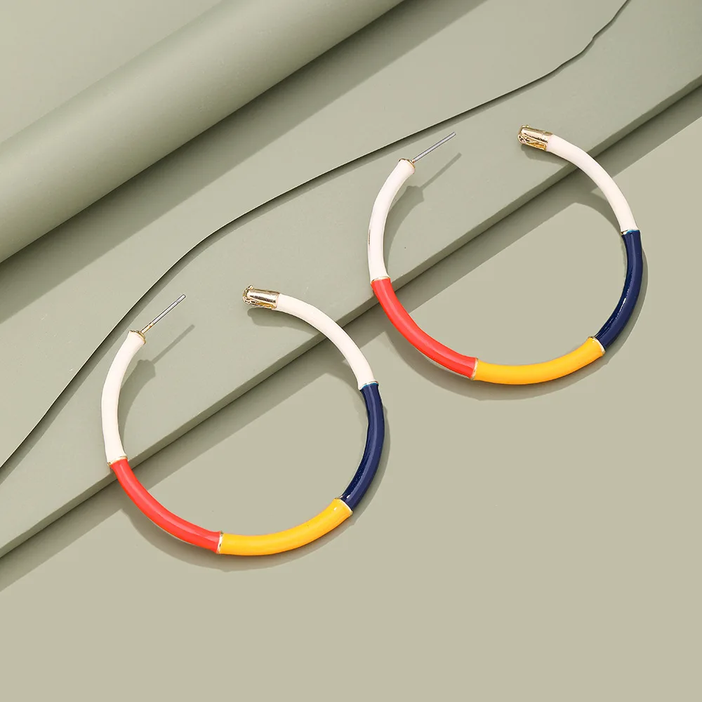 

Personalized Retro Round Circle Hoop Earrings for Women Alloy Drop Oil Stitching Drop Earrings New Jewelry