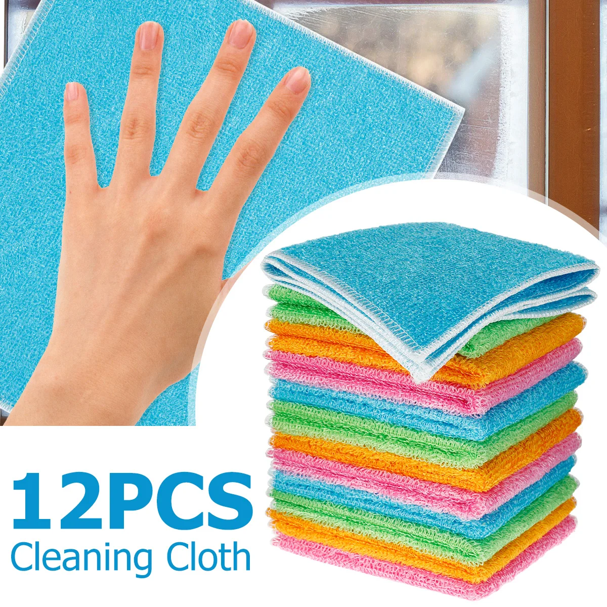 

12pcs Microfibre Cleaning Cloth Reusable and Durable Dish Towels Kitchen Wipes Absorbent Dishcloths Blue Green Pink Orange