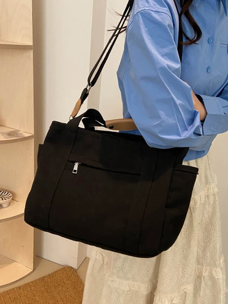 Женская вместительная холщовая дорожная сумка-тоут однотонный Органайзер с