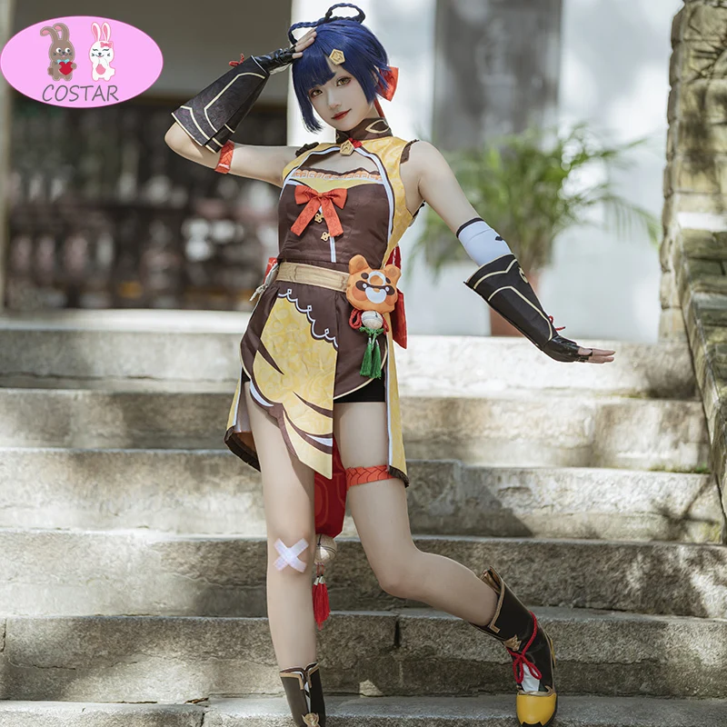 

Аниме! Игровой костюм Genshin Impact Xiangling, платье лолиты, Женский костюм для косплея, наряд для Хэллоуина и вечеринки