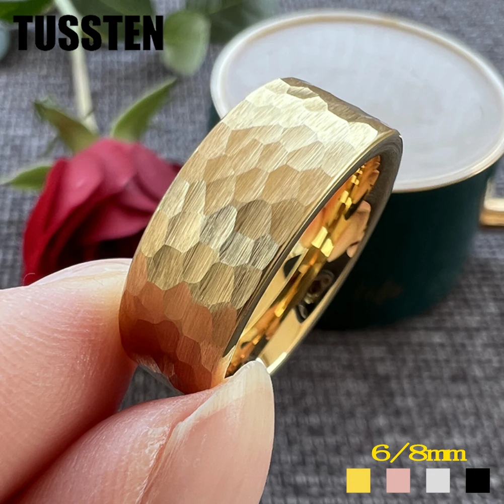 

Dropshipping TUSSTEN Multicolor Tungsten Hammer Ring Men Women Flat Engagement Wedding Band 6MM 8MM Gift Jewelry Comfort Fit
