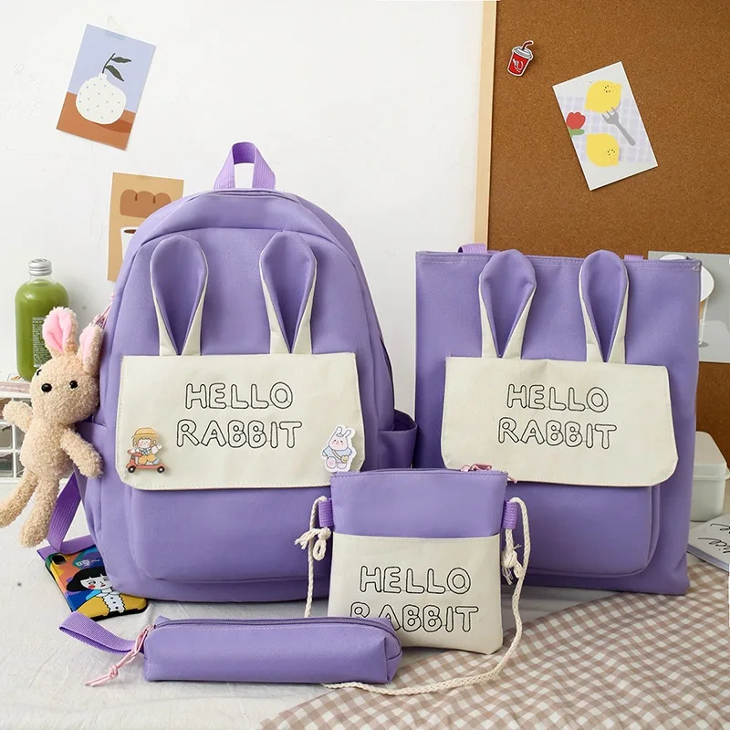4 piece set Casual Backpacks Cute School Bags For Teenager Girl Women Backpack Fashion Nylon Shoulder Bags For Teenager Mochilas