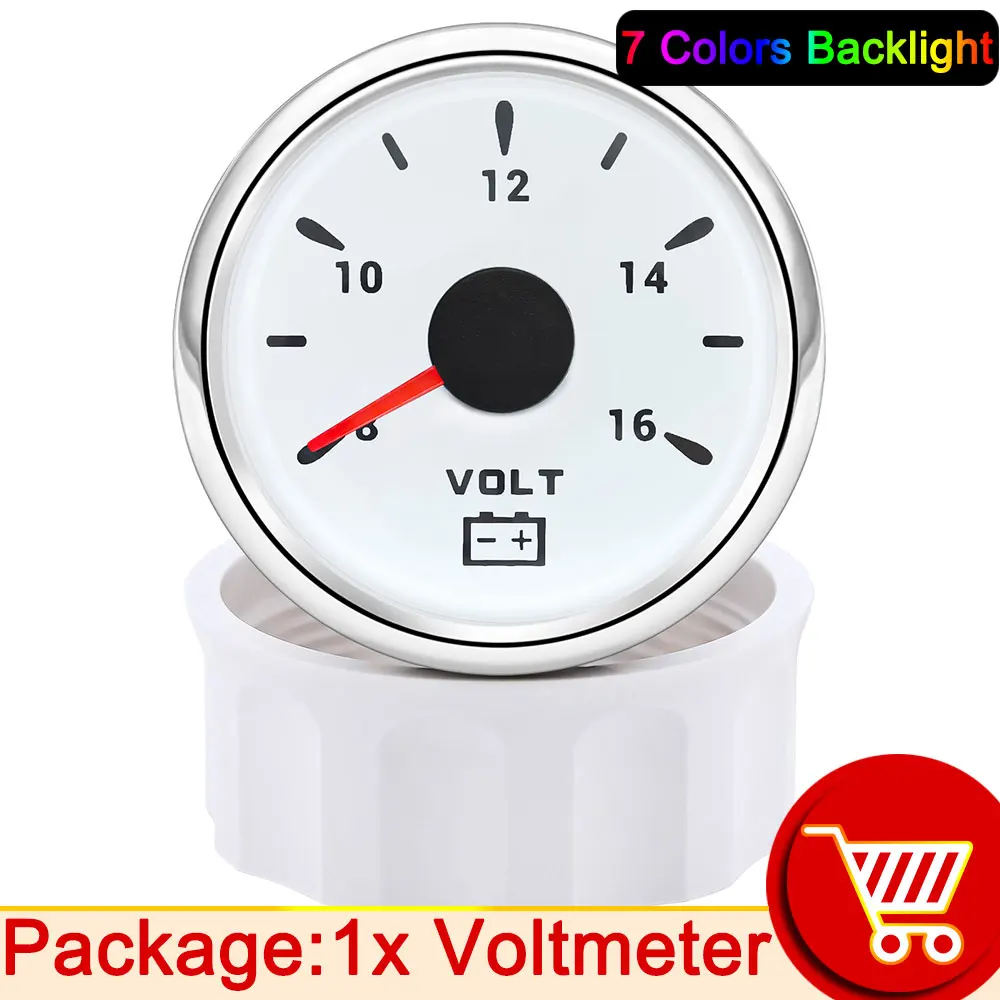 

HD 52 мм Вольтметр 8-16 В Вольт для каравана, морской лодки, мотоцикла, автомобиля, индикатор напряжения, вольтметр, 7 цветов, подсветка 12 В