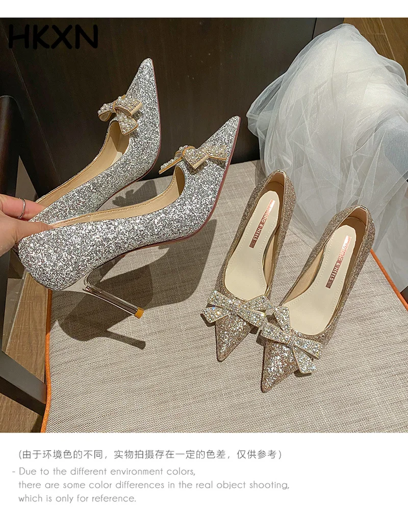 

2022 Butterfly Wedding Shoes 6-8CM Stiletto High Heels Sequin Cloth Ladies High Heels Elegant Fashion Banquet Shoes Sandals Y