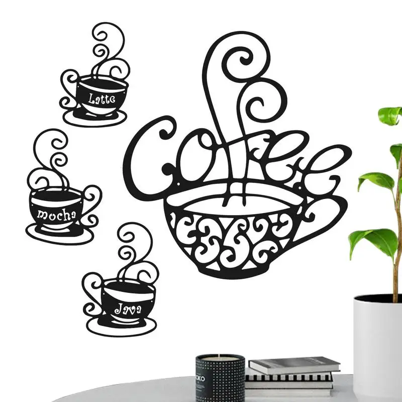 

Coffee Cup Metal Wall Art Black Coffee Cup Silhouette Wall Art 4pcs Wire Coffee Sign Wall Art Vintage Coffee Decorations For
