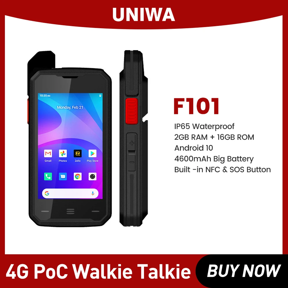 UNIWA F101 4.0 Inch Mobile Phone Walkie Talkie PTT Smartphone   Android 10 13MP Rear Camera Waterproof NFC 4G Cellphone 4600mAh