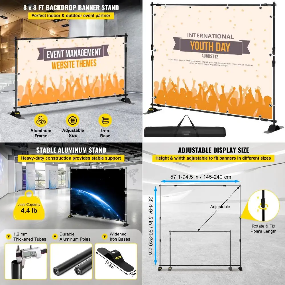 

Luxurious Adjustable 8ft Lightweight Portable Backdrop Banner Stand Display for Photography, Trade Shows and Exhibitions