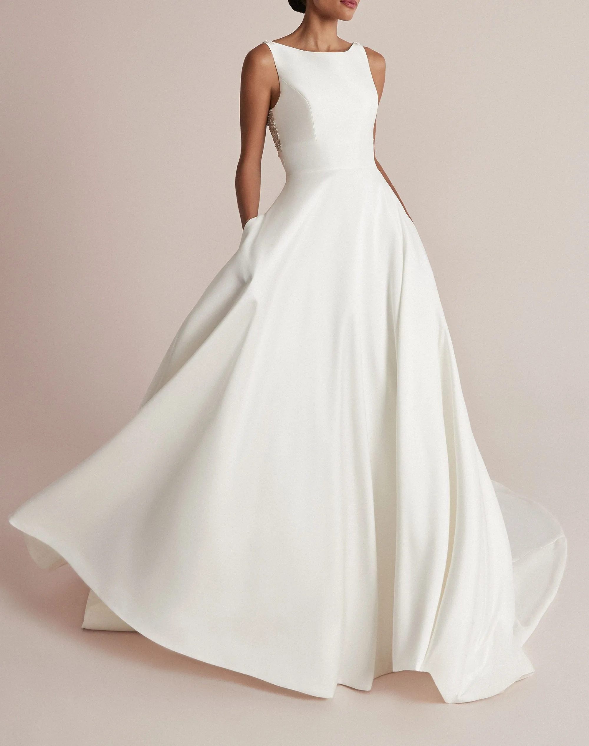 

All-season 2023 Long Sleeveless Luxury Chapel Train A-Line Satin Wedding Dress WHW-165