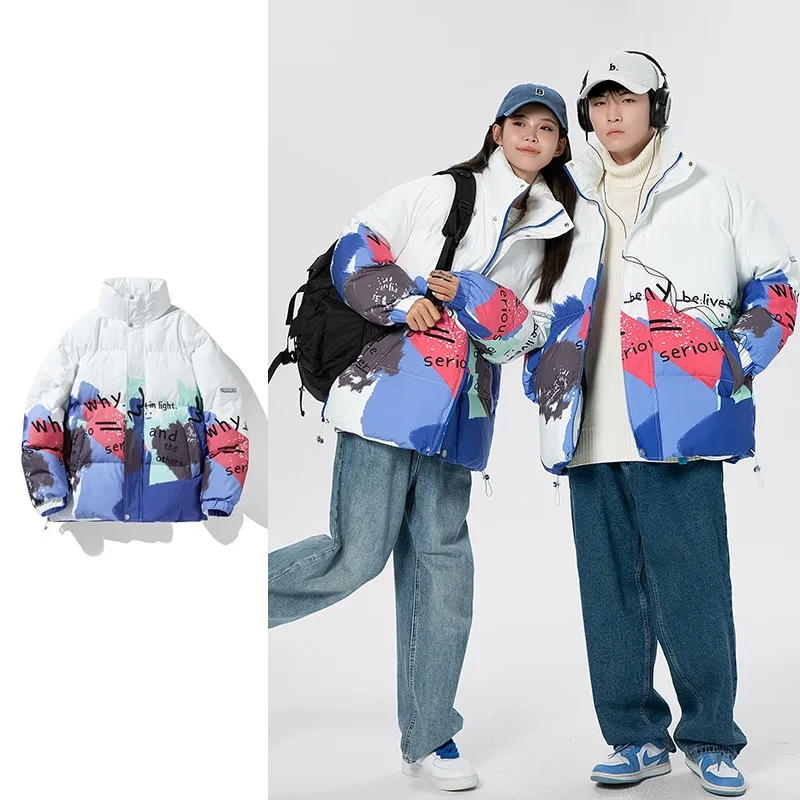 Couple Clothes Mens Fashion Printed Versatile Stand Collar Casual Cotton Jackets Youth Outdoor Sports Winter Warm Jacket Men