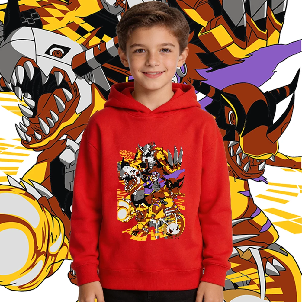 Фото Толстовка с капюшоном и принтом Digimon Koromon Evolution в стиле аниме для мальчиков и девочек, теплый пуловер на флисовой подкладке, осенне-зимняя детская повседневная одежда №4