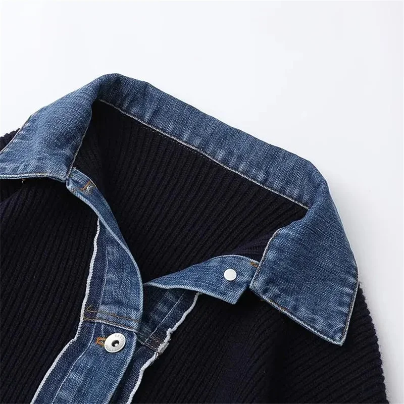 Весенне-осенний новый вязаный женский свитер свободная джинсовая куртка