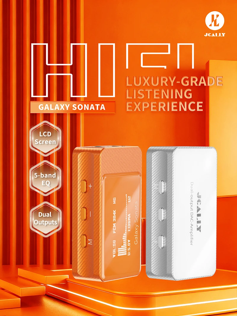 Аудиоадаптер JCALLY Galaxy Sonata Dual CS43198 с чипом DACAMP, LCD-экраном и усилителем для наушников, выход Type-C на 3,5 мм + 4,4 мм (art.: 3920d9ecbfadb) - 3920d9ecbfadb