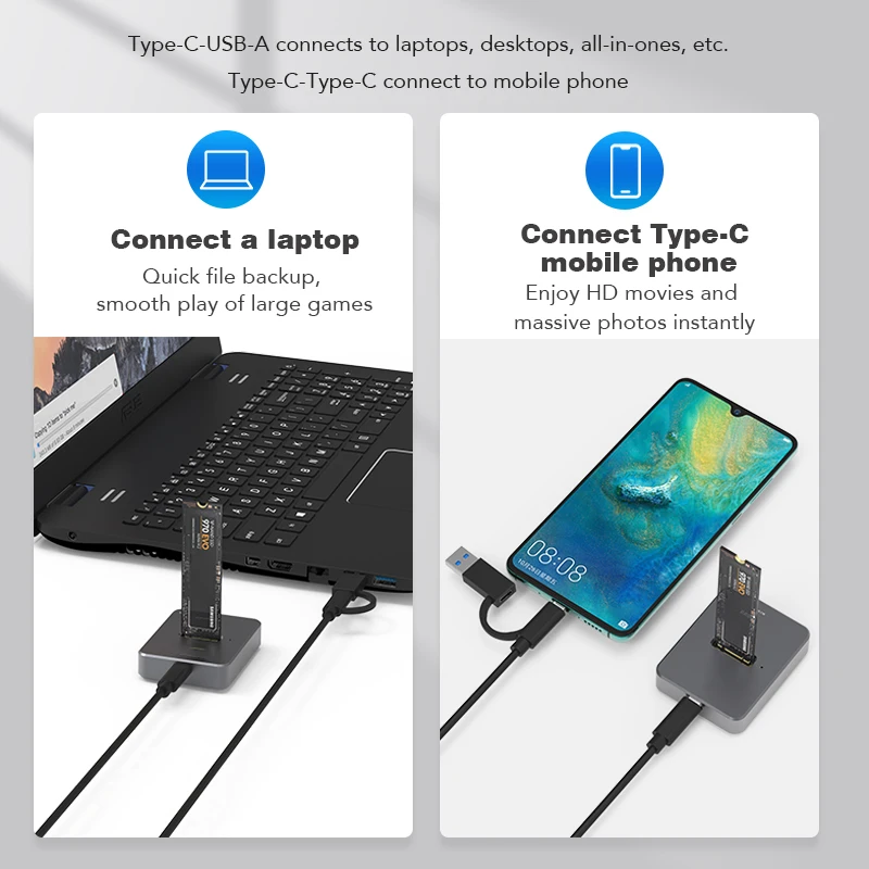HDD Docking Station M.2 Caddy Box Base Adapter SATA/NVMe SSD Dual Protocol Solid State Mobile Hard Disk Enclosure USB C