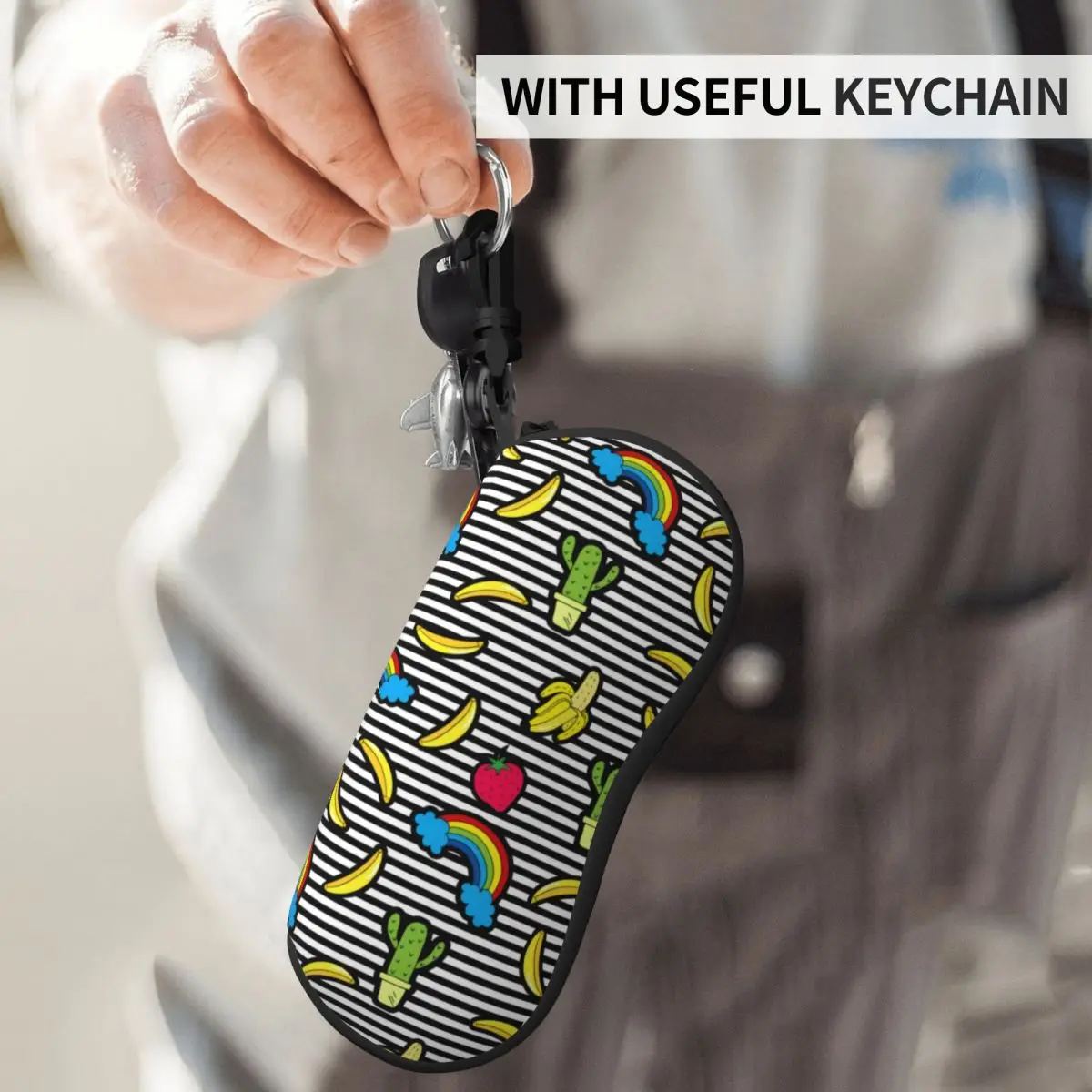 

Вертикальные очки с изображением кактуса, радуги, фруктов, искусственная кожа, черные и белые полосы, Милая женская оригинальная сумка для о...