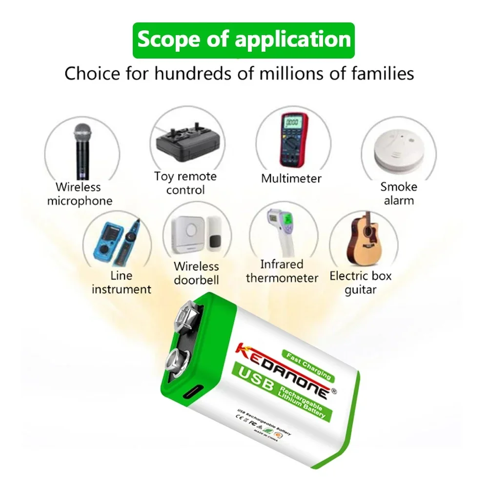 Литий-ионный аккумулятор для мультиметра микрофона пульта ДУ 9 В 12800 мАч