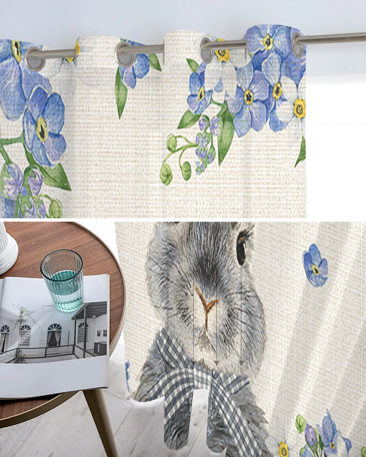 Весенние пасхальные шторы с изображением кролика и диких цветов занавески на