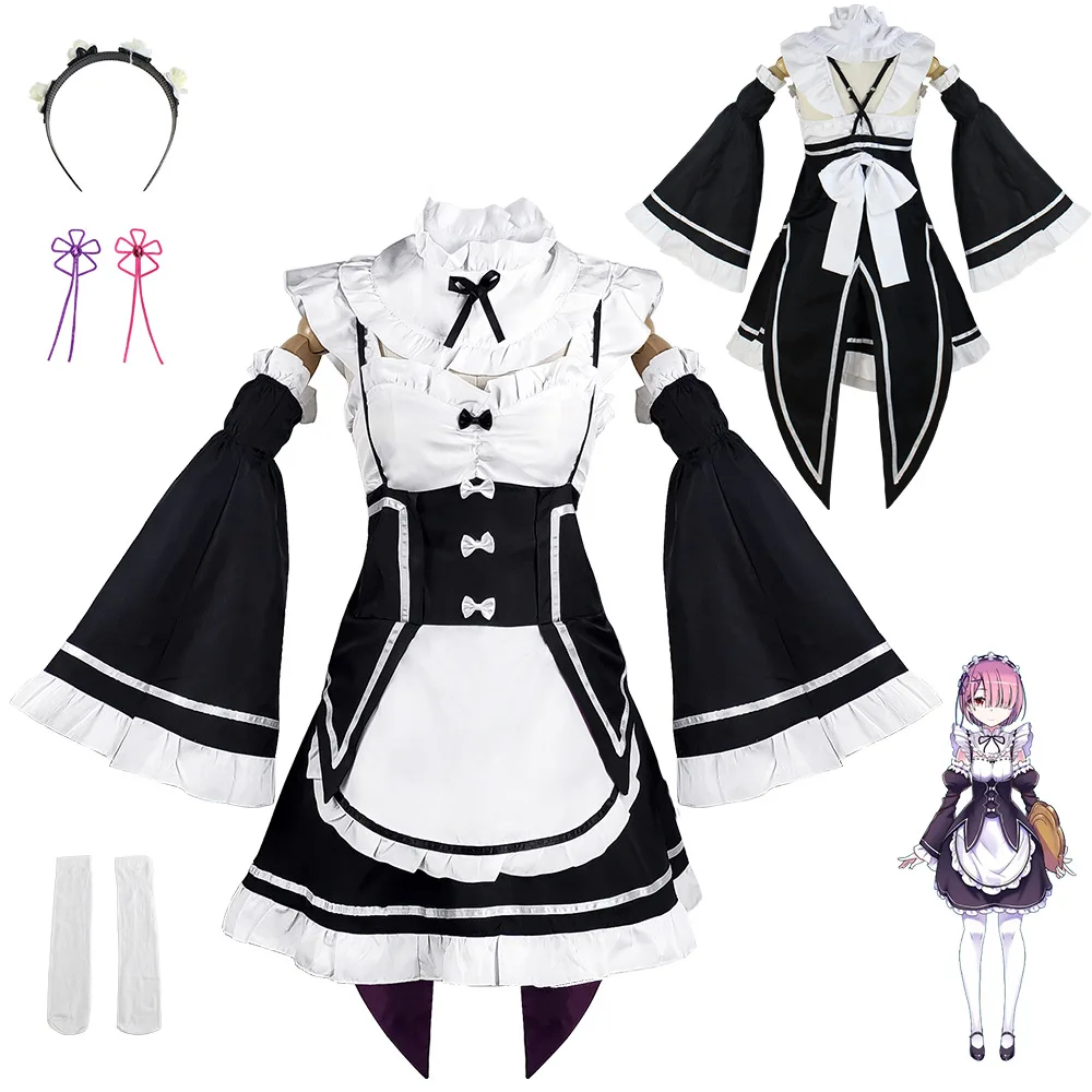 Костюм для косплея Ram Rem из аниме Re:zero Kara Hajimeru Isekai Seikatsu Униформа парик девушек