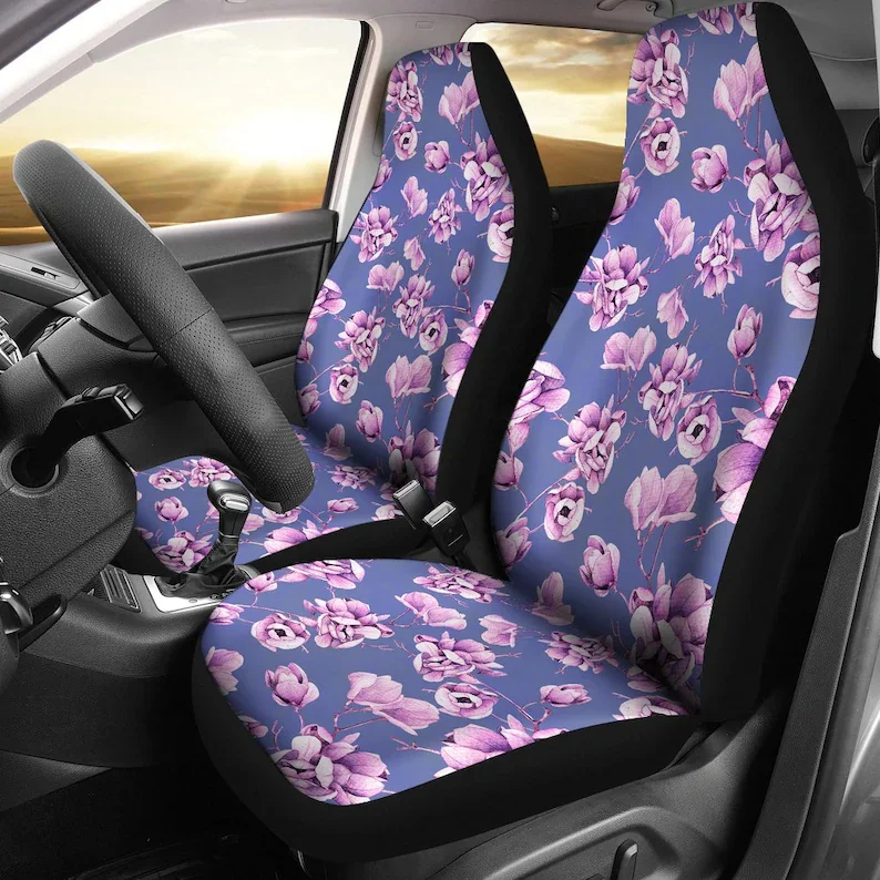 

Blue Pink Floral Flowers Car Seat Covers Pair, 2 Front Seat Covers, Car Seat Protector, Car Accessories