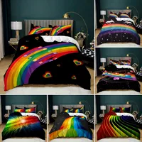 Rainbow Duvet Cover King/Queen Size, Abstract Rainbow Heart Pattern Bedding Set For Girls Women, Colorful Lines Duvet Cover
