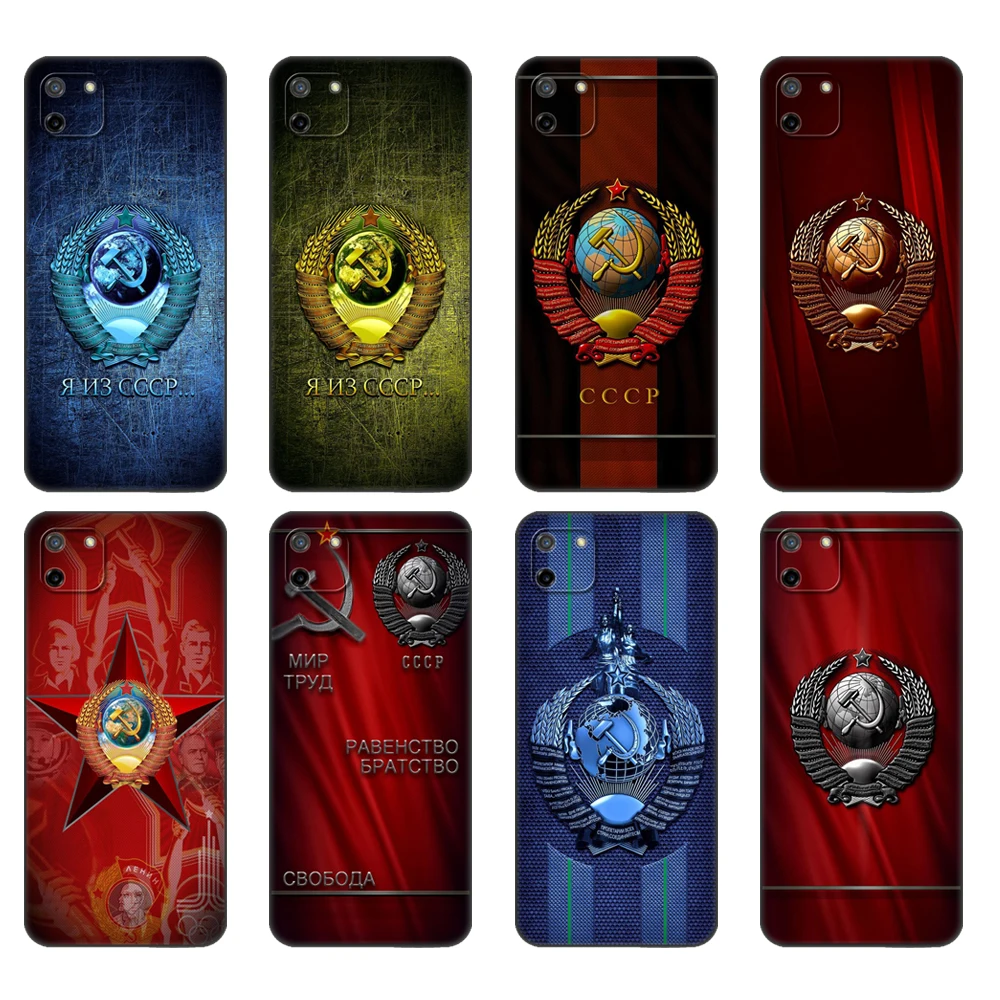 

Black tpu Case For OPPO Realme C11 Case For Realme C 11 RealmeC11 Back RMX2185 Case Cover Bumper Soviet Union USSR Flag