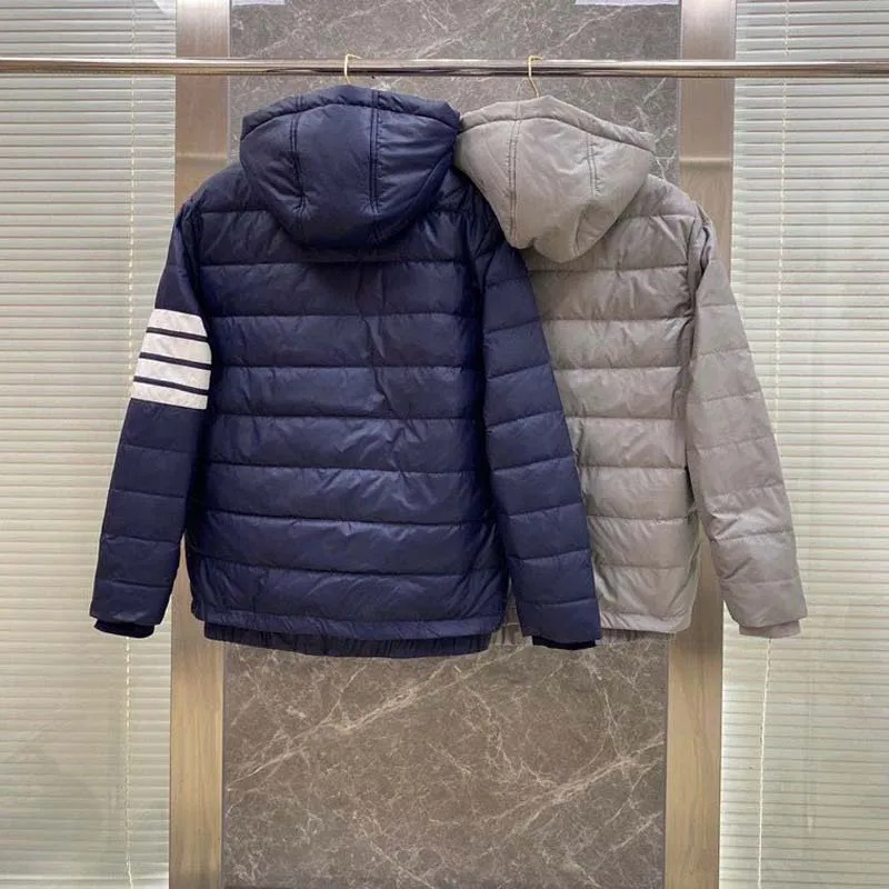 TB THOM Men's Jacket Winter Korean Fashion Down Jacket Down-Filled Matte Nylon White Stripes Hoodies Casual Solid Hooded Coats