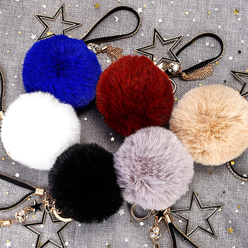 

Fashionable Five-pointed Star Pommel Ball Pendant Key Chain Pink Imitation Fur Ball Alloy Women Bag Pendant Charm Accessory Gift