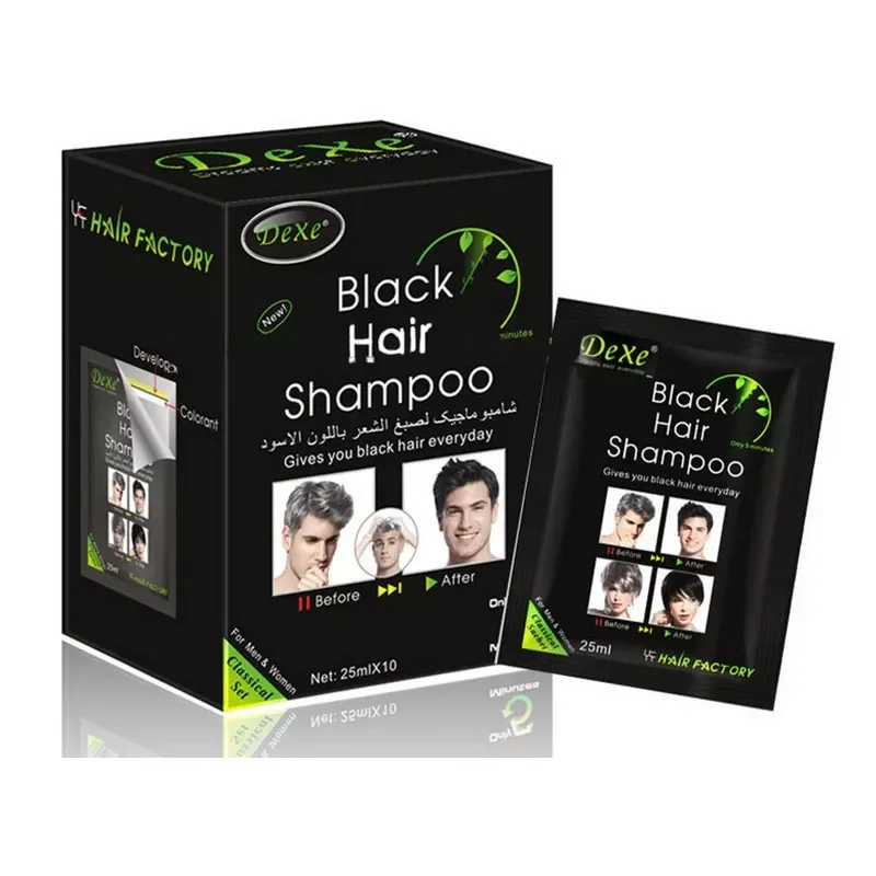 

NEW2023 10pcs Black dexe Hair Shampoo Hair Color Only 5 Minutes White Become Black Fast Hair Dye 25ml For Men & Women hair c