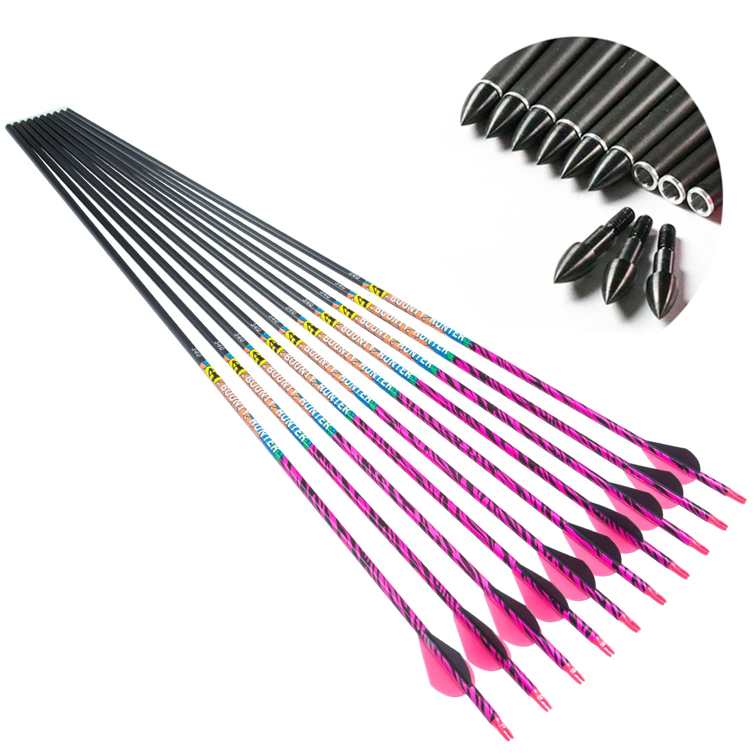 

12pcs Linkboy Archery Pure Carbon Arrows ID6.2MM Spine 300 340 500 2inch Plastic Vanes 75gr Tips Compound Bow Hunitng