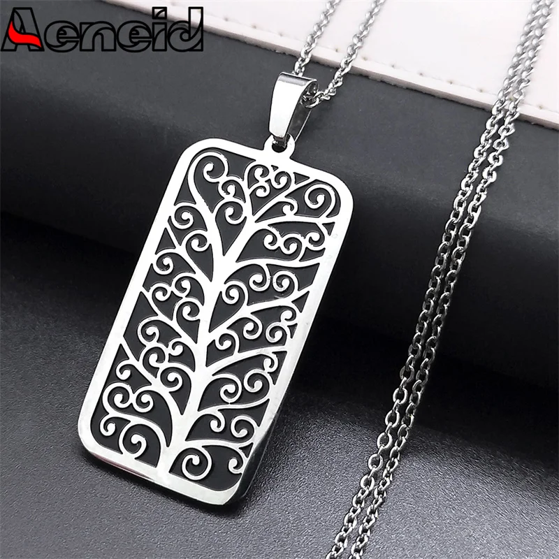 

Tree of Life Necklace for Women Men Stainless Steel Yggdrasil Silver Color Geometric Pendant Necklaces Jewelry Gifts N1112S04
