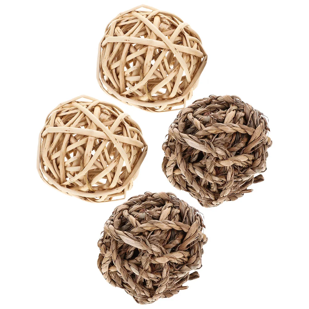 

4 Pcs Hamster Straw Ball Rabbit Chew Toys Guinea Small Animals Play Balls Teething Bunny Tooth Care