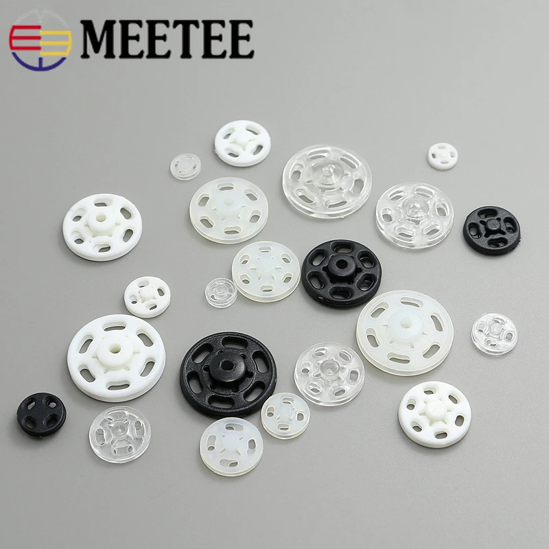 

100set Meetee 10-25mm ABS Plastic Snap Buttons Transparent Invisible Fasteners Press Button Stud DIY Clothing Sewing Accessories