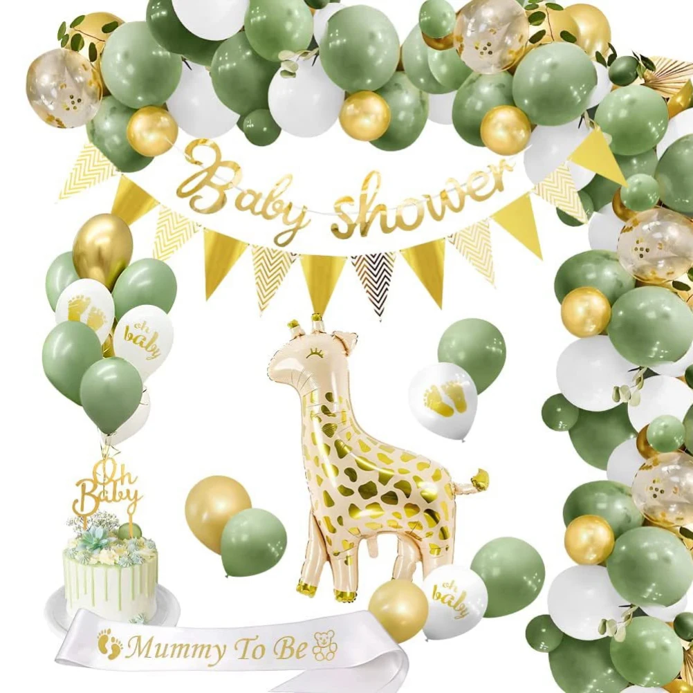 

Baby Shower Decoration Giraffe Foil Green Balloons Banner Gender Reveal Party Decoration For Baby Boys Girls Balloon Decorations
