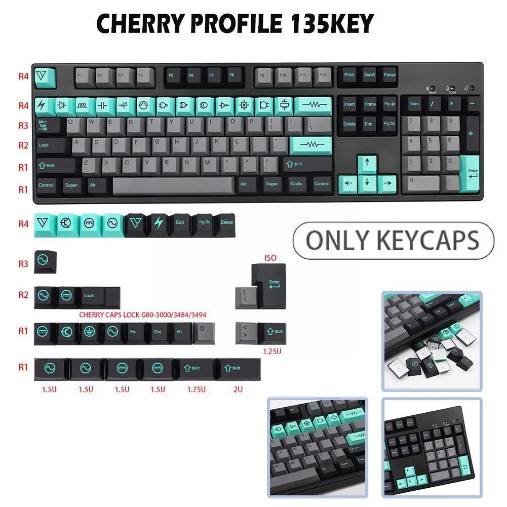 

Gmk- Electrical Caps 135 Electronic Caps Pbt Caps Suitable For F6h2