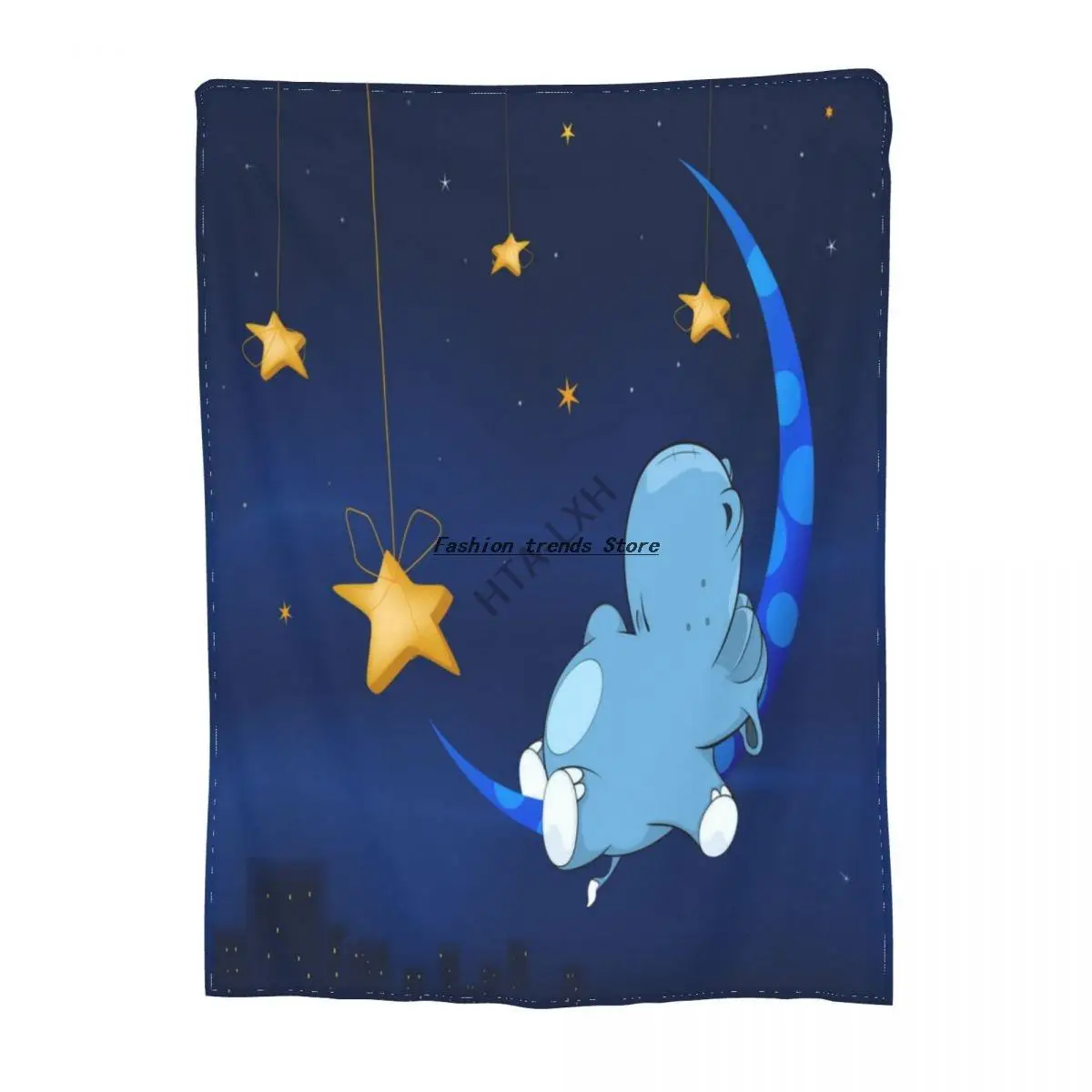 

Fairytale hippopotamus sleeping against the night city cartoon 3d printing flannel blanket throwing blanket