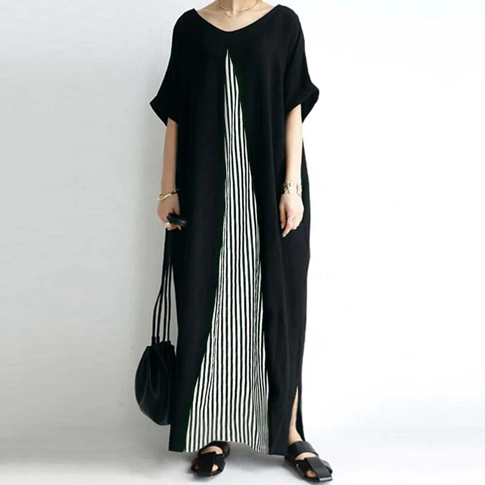 

Dress Temperament Contrast Color Striped Loose Dress Short Sleeve Lazy Dress For Women 2022 Spring Summer New Japan Style