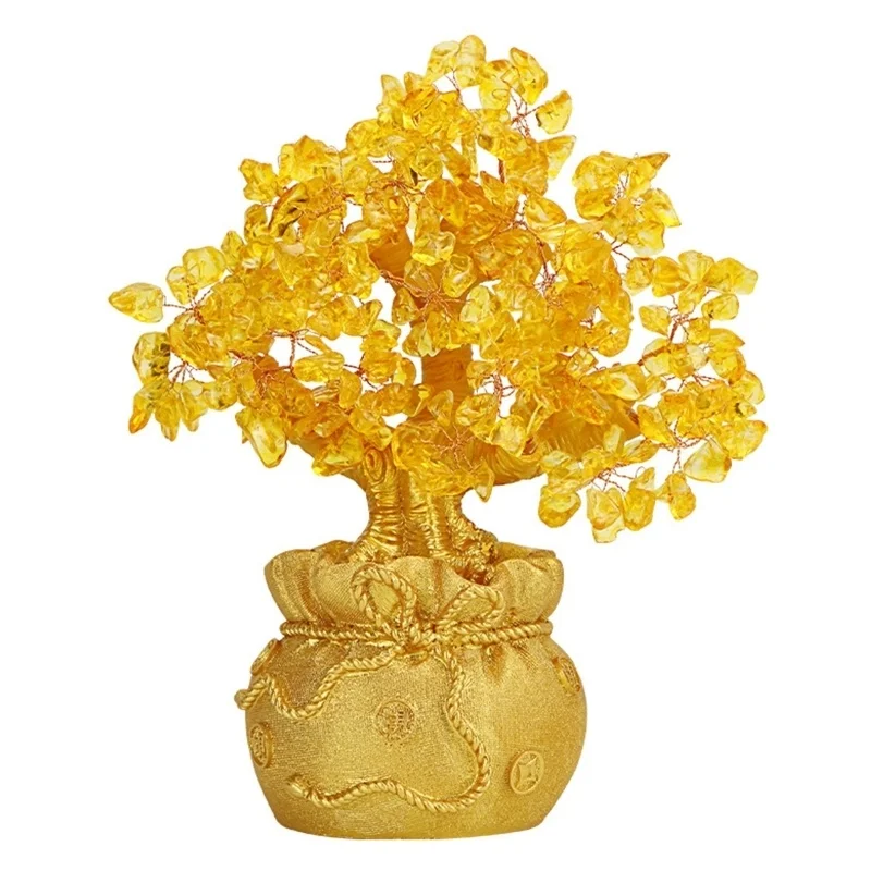 

Yellow Crystal Creative Citrine Lucky Chinese Feng Shui Money Fortune Tree for Desktop Ornament Home Decors