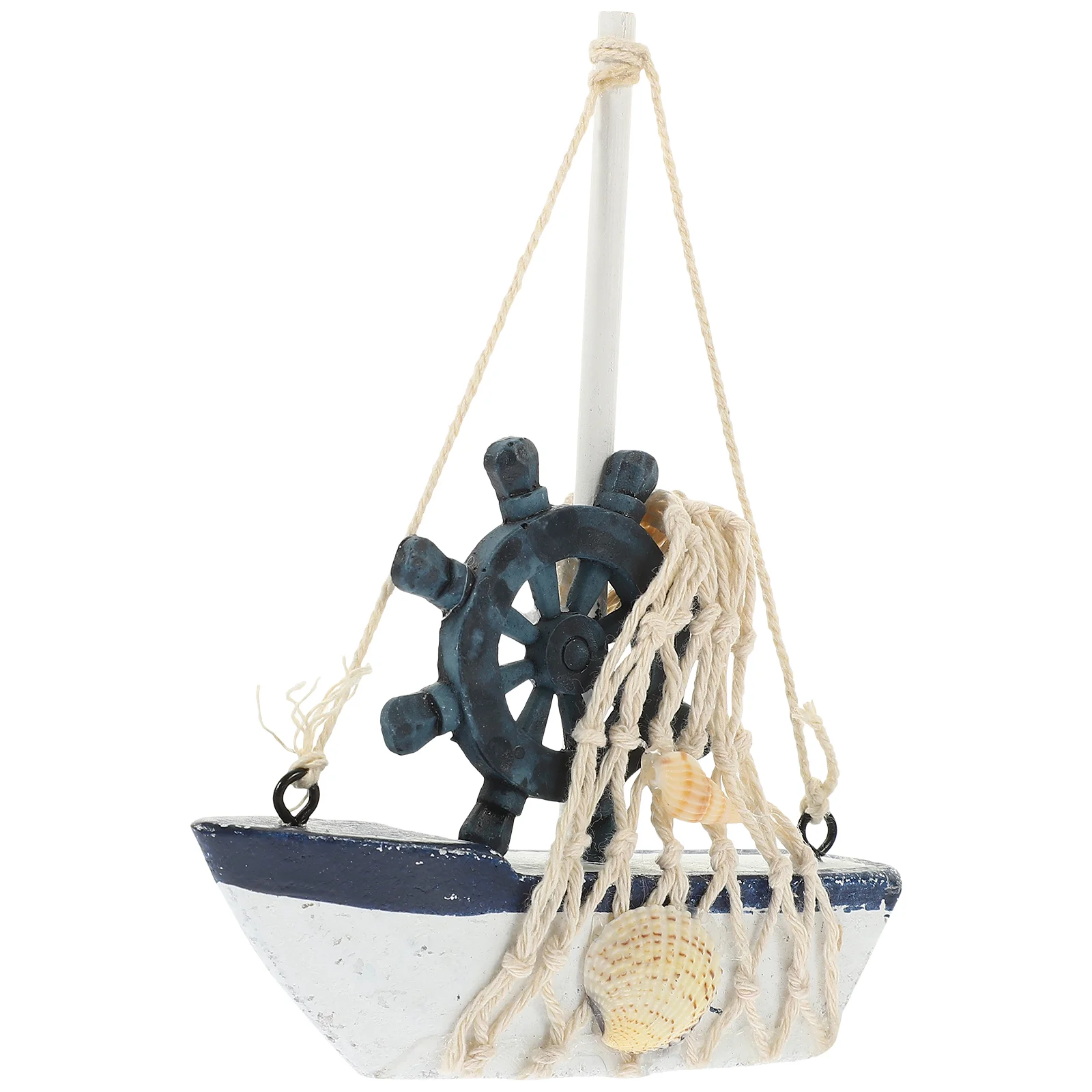 

Boat Wooden Sailboat Small Model Dining Table Decor Mini Mediterranean Style Craft Cotton Thread Nautical Sailing Office
