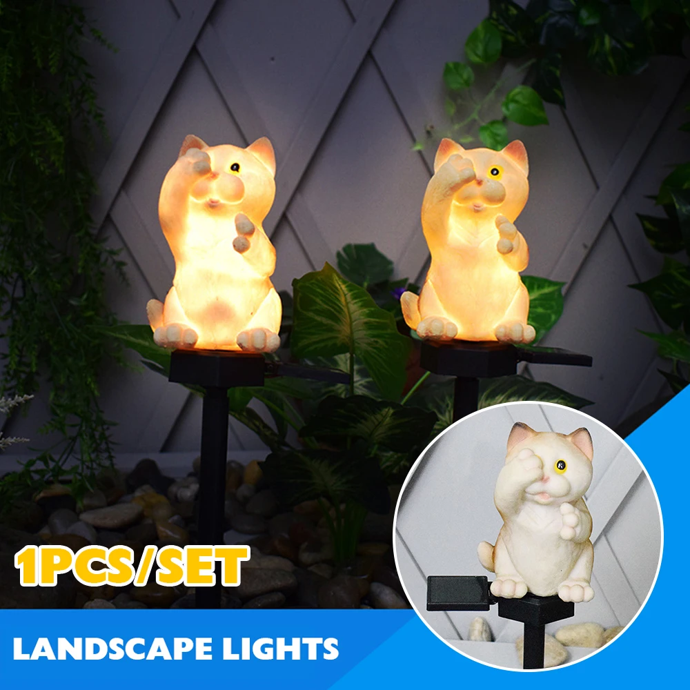 

Garden LED Solar Powered Light Waterproof Resin Cat Statue Lamp House and Garden Yard Lawn Courtyard Decoration