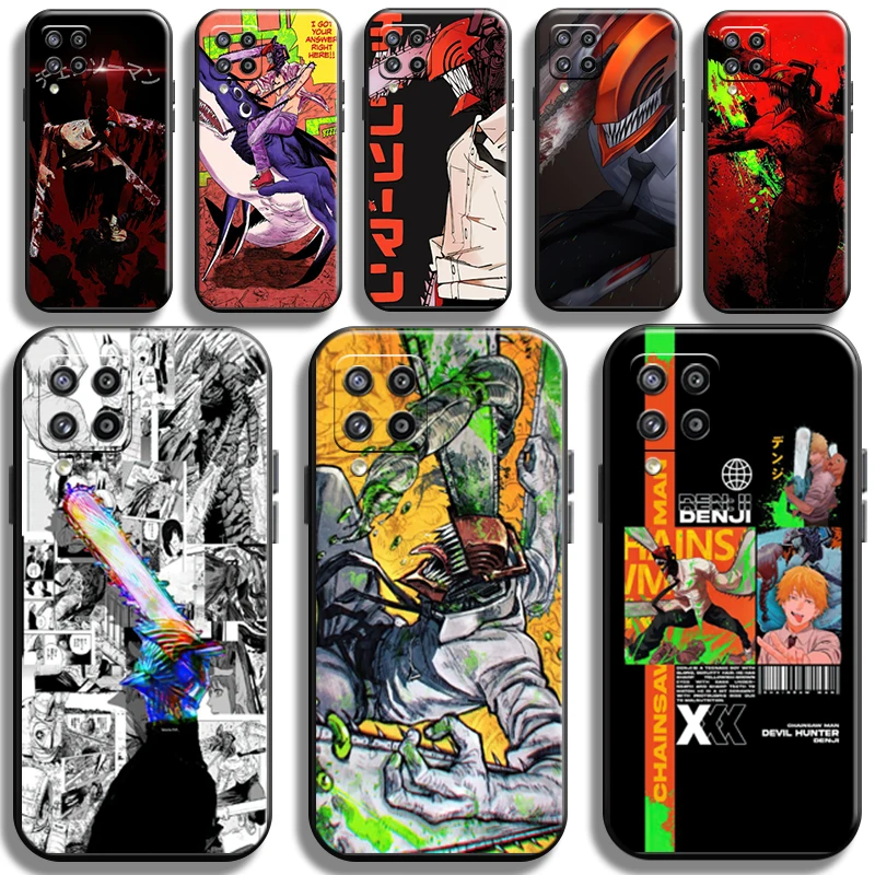 

Anime Chainsaw Man Pattern Phone Case For Samsung Galaxy A22 A22 5G TPU Liquid Silicon Soft Carcasa Black Back Full Protection